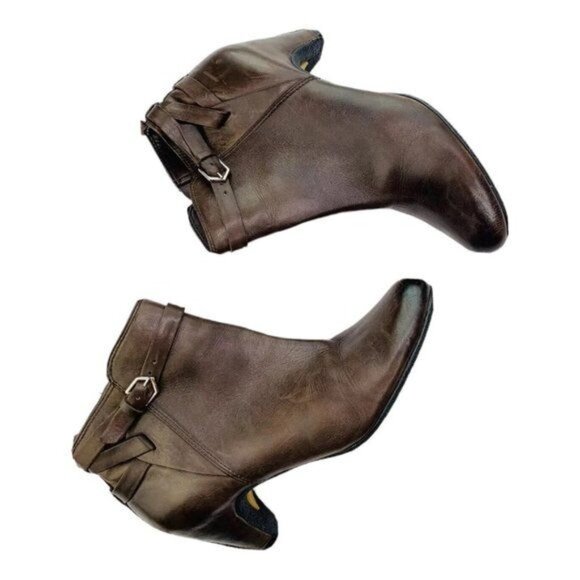 Sam Edelman Maddox Leather Booties Cone Heel 7.5 Ankle Side Zip Buckle Booties - Picture 4 of 9